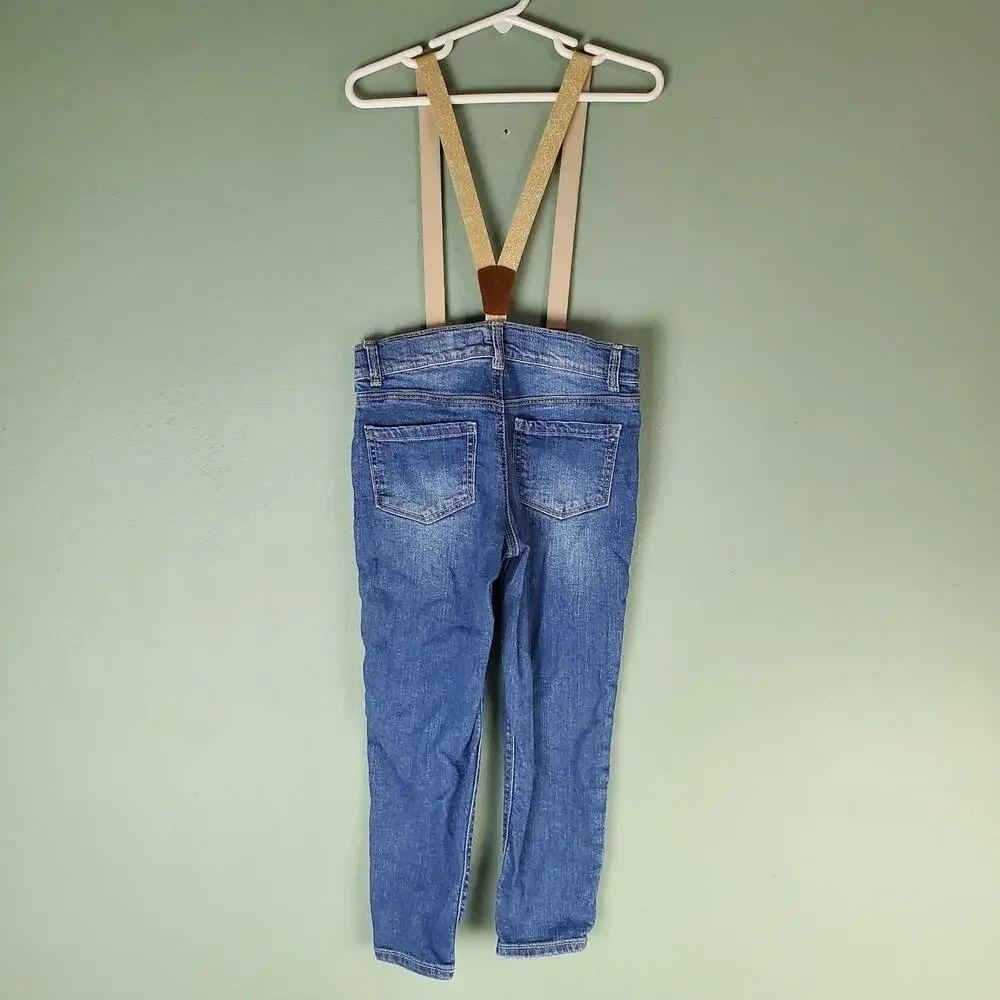 Oshkosh G'Bosh Gold Sparkle Suspender Jeans Size 6